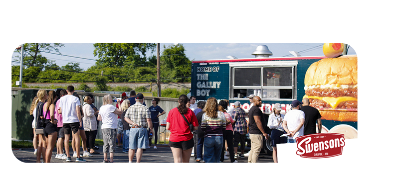 crowd outside of food truck