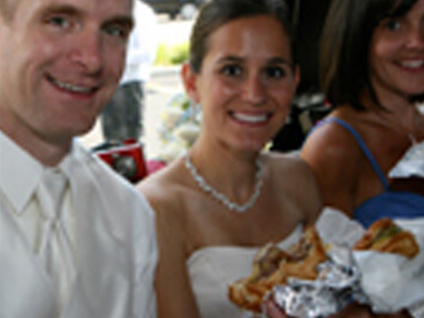 married couple with burgers